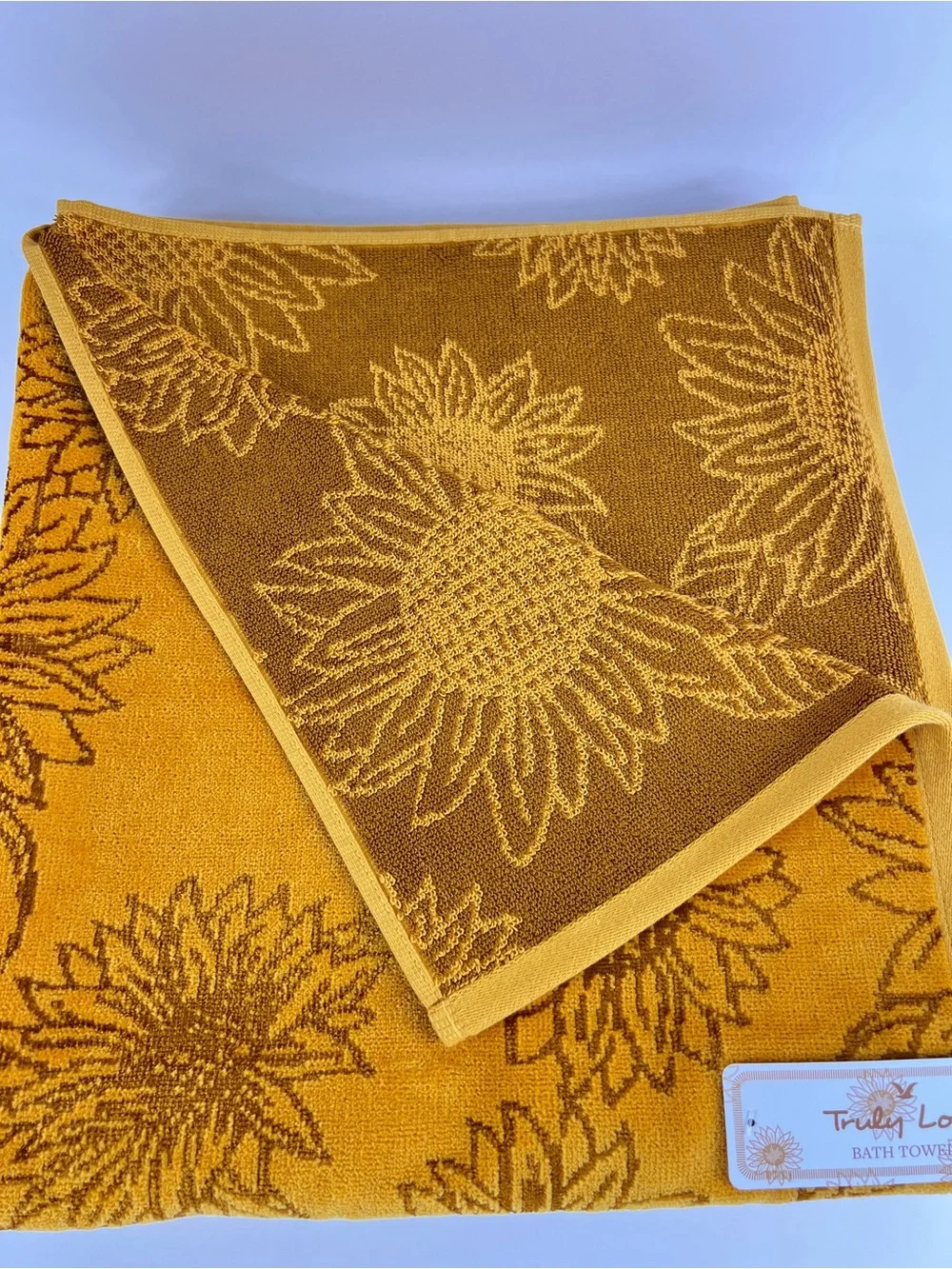 Truly Lou Bath Towel Set FALL Sunflowers Gold Brown Velour Cotton Blend 6 Pc NEW